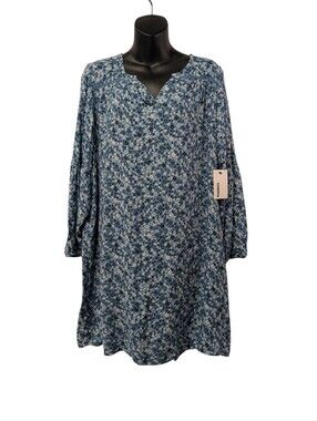 Sonoma Goods for Life Womens Blue Floral Tunic Dress Plus Size PL Rayon NWT